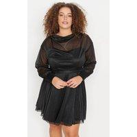 WOVCOR Women's Cowl Neck Glitter Mesh Skater Mini Dress in Black | Size: 4XL