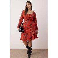 WOVCOR Women's Square Neck Floral Tie Detail Fit & Flare Mini Dress | Size: 14