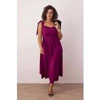 WOVCOR Women's Tie Shoulder Sweetheart Neck A-Line Midi Dress in Plum | Size: 16
