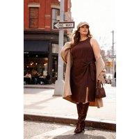 WOVCOR Women's Textured Tie Waist Sleeveless Midi Wrap Dress in Brown | Size: 16