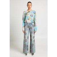 Debenhams Women's Ashish Baggy Fit Mid Rise Straight Leg Floral Hotfix Jean | Size: Medium