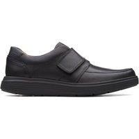 Clarks Men's Un Abode Strap Loafer Black Leather Loafers, Riptape | Size: 11-Wide Fit