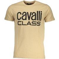 Cavalli Class Men's Bold Black Logo Beige T-Shirt | Size: Large