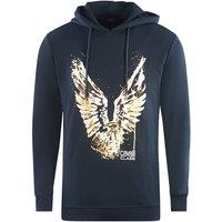 Cavalli Class Men's Golden Eagle Logo Navy Blue Hoodie in Gold | Size: XL