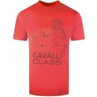 Cavalli Class Men's Diamond Floral Tiger Design Red T-Shirt | Size: XL