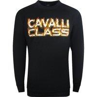 Cavalli Class Men's Fire Logo Design Black Sweatshirt | Size: Large