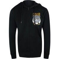Cavalli Class Men's Bold Tiger Graphic Logo Black Zip-Up Hoodie | Size: Medium