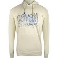 Cavalli Class Men's Cracked Sprayed Logo Beige Hoodie | Size: 2XL