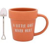 Lesser & Pavey Plant Pot Mug & Shovel Tea Spoon Gift Set - A Little Dirt in Terracotta | Size: 250ml