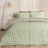 OHS Gingham Filled Seersucker Duvet Cover Set with Pillowcase Bedding in Green | Size: Single