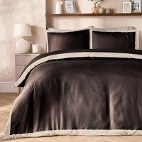 OHS Contrast Border Microfibre Bedding Set Duvet Cover with Pillowcase in Jet Black | Size: Double