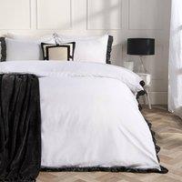 OHS Contrast Frill Edge Duvet Cover Set with Pillowcase Microfibre Bedding in White | Size: Single