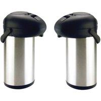 BARGAINS-GALORE Set Of 2 Pump Action 5l Airpot Stainless Steel Travel Teapot Infuser in Metallic Silver