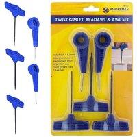 BARGAINS-GALORE 5pc Twist Gimlet Bradawl & Awl Set Carpenter's Hand Tool Hole Boring in Blue