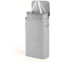 Keplin Collapsible Slim Laundry Basket with Lid & Removable Liner - 55L in Grey