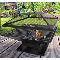 Marco Paul 2-in-1 Square Fire Pit BBQ with Grill & Accessories in Black