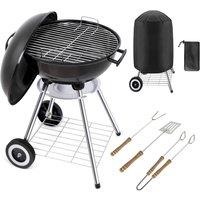 Gr8 Garden Portable 18 Kettle Charcoal BBQ Grill Barbecue With Utensils Cover in Black
