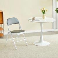 MCC Direct Single Folding Dining Chair Metal Frame Padded Seat in Grey