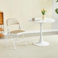 MCC Direct Single Folding Dining Chair Metal Frame Padded Seat in Beige