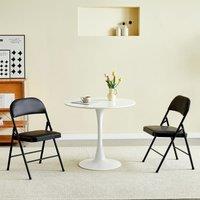 MCC Direct Set of 2 Folding Dining Chairs Metal Frame Padded Seats in Black