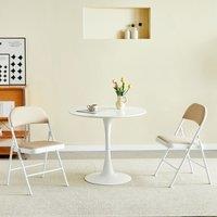 MCC Direct Set of 2 Folding Dining Chairs Metal Frame Padded Seats in Beige