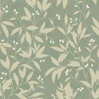 Grandeco Mikaya Rose Hip Sprig Blown Vinyl Wallpaper in Green | Size: 1 Pack
