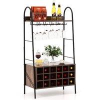 Costway Industrial Detachable Wine Bar Storage Sideboard Freestanding Wine Bar Cabinet in Brown