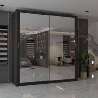 MN Furniture Cuba Sliding Mirror Wardrobe - LED Light 203cm x 217cm in Black | Size: 203 cm x 217 cm