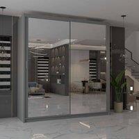 MN Furniture Cuba Sliding Mirror Wardrobe - LED Light 203cm x 217cm in Grey | Size: 203 cm x 217 cm