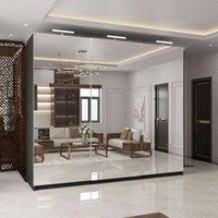 MN Furniture 3 Door Mirror Sliding Wardrobe with LED Light 250cm x 217cm in Black | Size: 250 cm x 217 cm