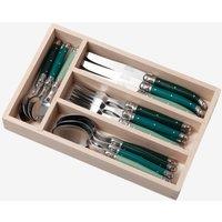 Laguiole 24 Piece Cutlery Set in Wooden Presentation Tray in Dark Green