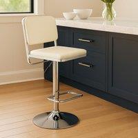 Orsina Light Grey Seat & Chrome Base Bar Stool, Adjustable Height Kitchen Bar Stool, Footrest Swivel Barstool in White
