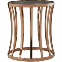 Orsina Rose Gold Finish Round Side Table, Curved Stainless Steel Frame With Faux Marble Top, Metallic Side Table