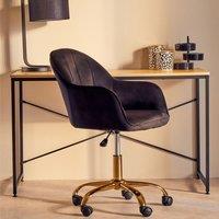 Orsina Comfortable Grey Velvet & Gold Base Home Office Chair, Ergonomic Work From Home Chair, Movable Chair in Black