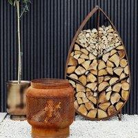 Ivyline Leaf on Stand Sculptural Log Storage Natural Rust H124cm W70cm in Brown