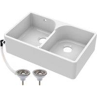 Balterley 2 Bowl Fireclay Butler Sink Stepped Weir Wastes 795x500x220mm in White
