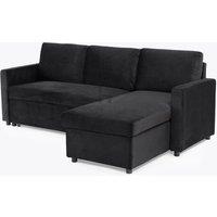 Home Detail Dorset Velvet Pull Out Sofa Bed Reversible Chaise with Underseat Storage in Jet Black