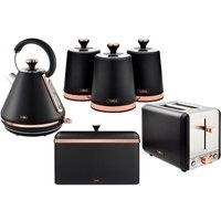 Tower Cavaletto Bundle: Kettle, Toaster, Bread Bin, 3 Canister Set in Black