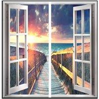 ENER-J LED Landscape Window Panel Set 120x60cm 120W Bridge Beach Design in White | Size: 120x60 cm