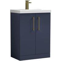 Balterley Contemporary Bathroom Floor 2-Door Vanity Unit & Basin, Blue, 600mm in Blue