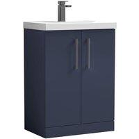 Balterley Contemporary Bathroom Floor 2-Door Vanity Unit & Basin, Blue, 600mm in Blue
