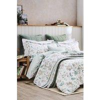 CHRISTY 'Kew' Floral Stripe Reversible Cotton Sateen Duvet Cover Set in Aqua | Size: King