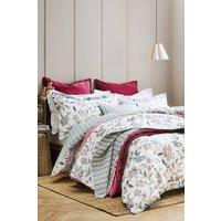 CHRISTY 'Kew' Floral Stripe Reversible Cotton Sateen Duvet Cover Set in Blue | Size: Super King