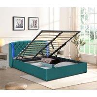 Comfy Living Ltd Fabric Gaslift Bedframe With LED Headboard Feature in Green | Size: King
