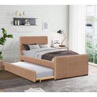 Comfy Living Ltd 3ft Single Fabric Bed Frame With Trundle Bed in Brown