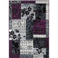 Kukoon Purple Black Grey Traditional Patchwork Living Area Rug | Size: 160 cm x 230 cm