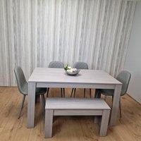 KOSY KOALA Grey Dining Table with 4 Diamond Stitched Grey Chairs & 1 Bench | Size: 140 cm x 80 cm