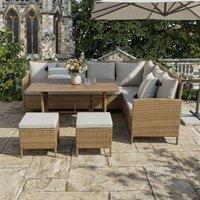 Home Garden Direct Thalia Rattan Corner 8 Seater Dining Set with Plywood Table - Brown Rattan Furniture Set