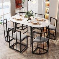 Matteo Modern Dining Table Set with Six Chairs & Grey Cushions