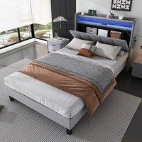 Matteo Upholstered Bed, 3FT single bed 90x190cm, Lower flap door storage, w/ LED light strip, 3 USB port+1 Type C, Durable & Sturdy, Youth bed, for
